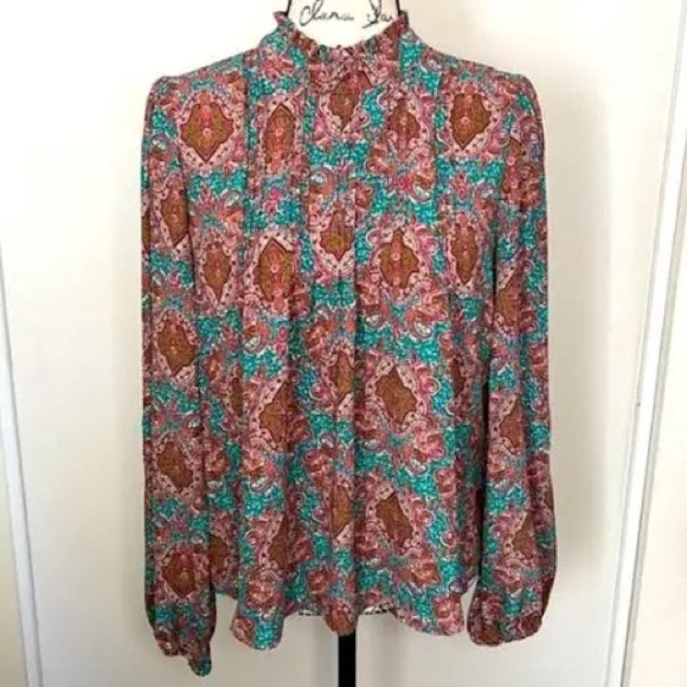 Joie Paisley Blouse Small Boho Long Sleeve Lightweight Sheer Button Front Top